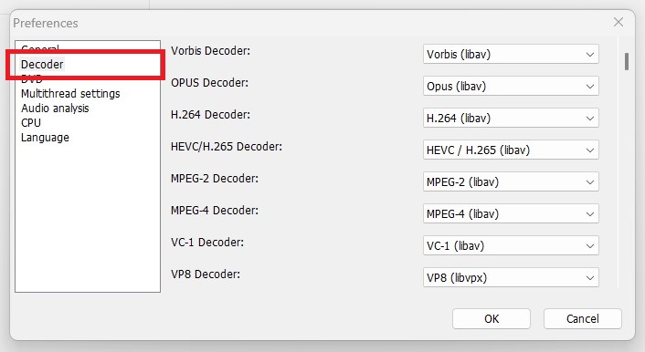 Video Decoder Einstellung