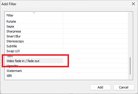 add Video fade in / fade out Filter