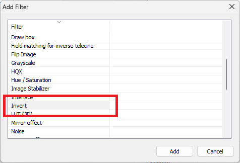 add Invert Filter