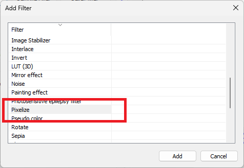add Pixelize Filter