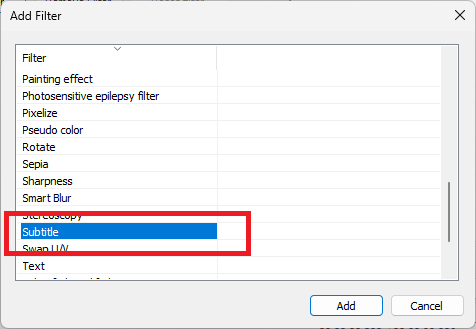 add Subtitle Filter