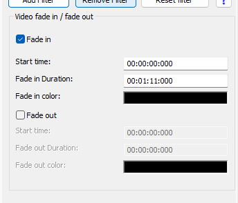 Video fade in / fade out Filter