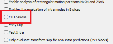 H.265 Codec CU Lossless Settings