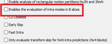 H.265 Codec Enables the evaluation of intra modes in B slices Settings