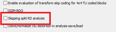 H.265 Codec Skipping split RD analysis Settings