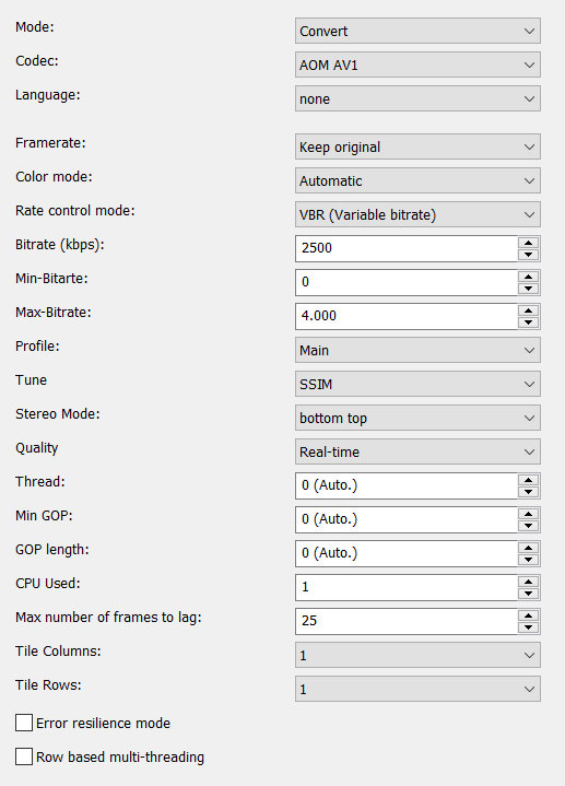 AV1-Codec settings