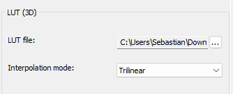 Lut 3D filter settings