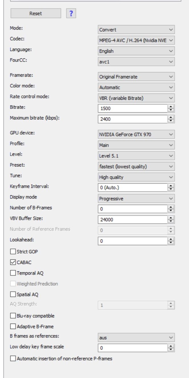 Nvidia NVENC H.264 settings