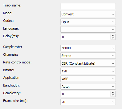 Opus - Codec settings
