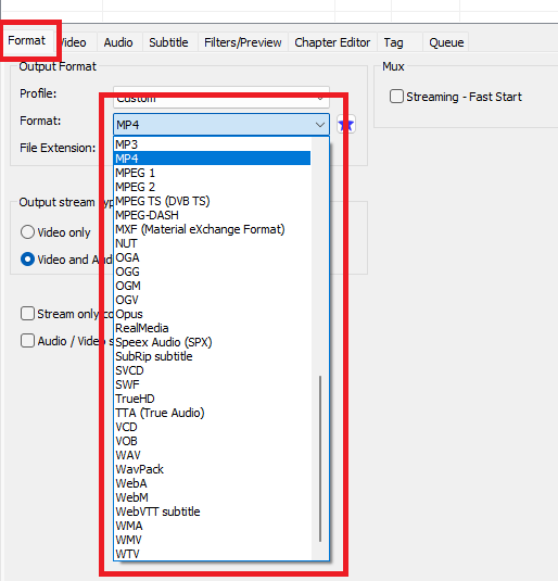 Select output format