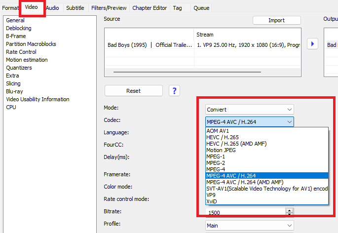 Make changes to the video codec