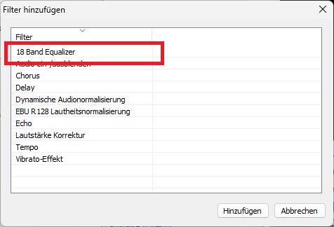 18 Band Equalizer Filter hinzufügen