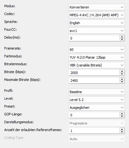 AMD AMF H.264-Codec-Einstellungen