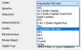 Audio Codec festlegen