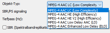 FDK AAC: Objekt-Typ