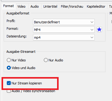 Stream kopieren auswählen