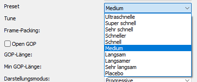 H.264 Preset Einstellungen