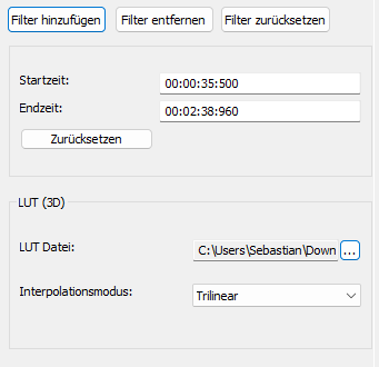 Lut 3D Filter Einstellungen