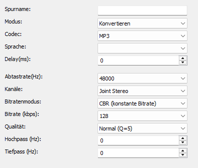 MP3 Codec Einstellungen