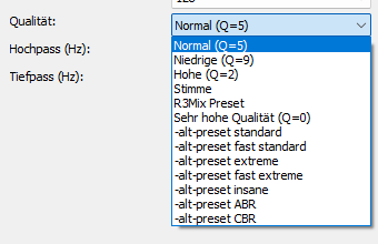 MP3 lame: Qualität