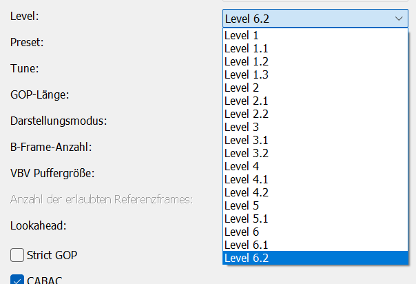 Nvidia NVENC H.264 Level auswahl