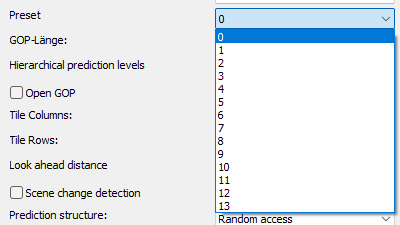 SVT-AV1: Preset Einstellungen