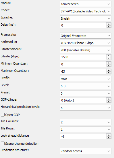 SVT-AV1-Codec-Einstellungen