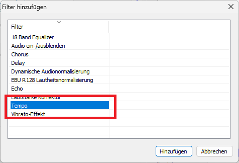 Tempo Filter hinzufügen