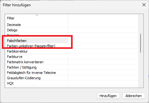 Falschfarben Filter hinzufügen