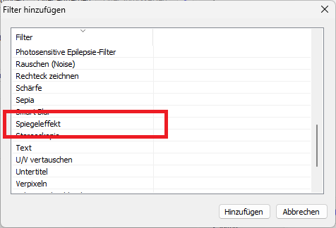 Filter Spiegeleffekt hinzufügen