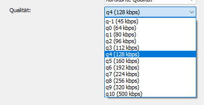 Vorbis Codec: Qualität Einstellung